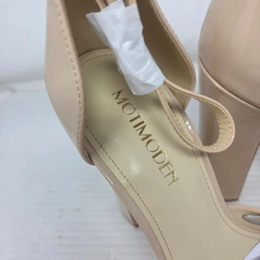 Motimoden Platform Pumps Women 11 Beige Patent Pointed Toe Ankle Strap MOT NWOT